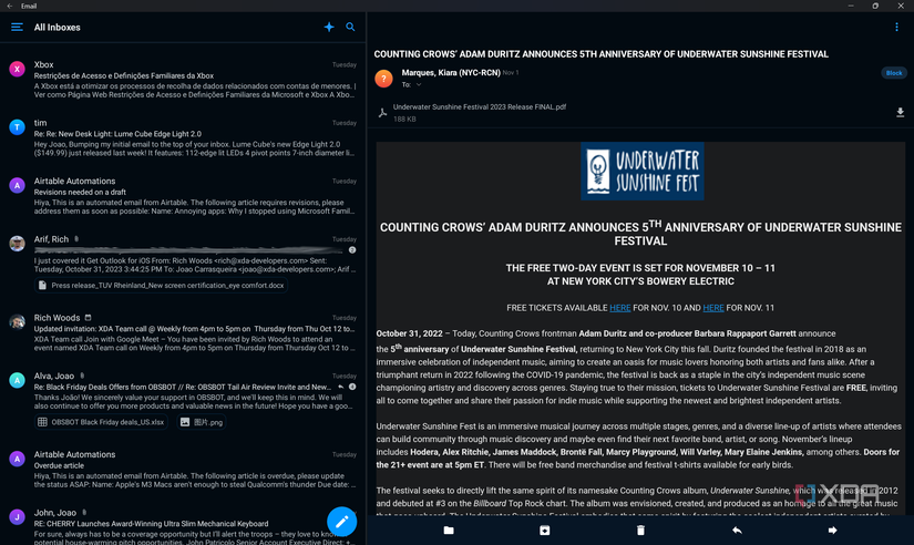 Screenshot of the Edison Mail Android app running on Windows 11
