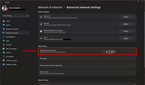 Screenshot of advanced network settings in Windows 11 with the advanced sharing settings button highlighted