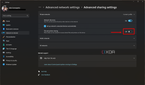 Screenshot of advanced sharing settings in Windows 11 with File and printer sharing turned off