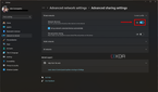 Screenshot of advanced sharing settings in Windows 11 with Network discovery enabled and highlighted