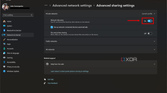 Screenshot of advanced sharing settings in Windows 11 with Network discovery enabled and highlighted