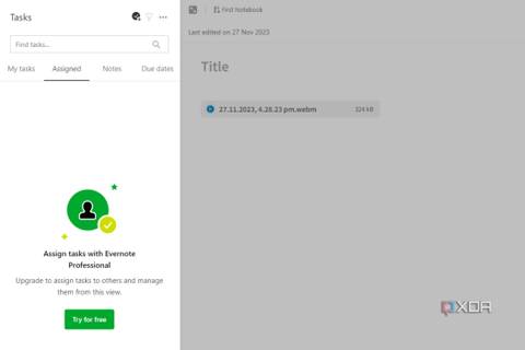 A screenshot showing the tasks page in Evernote.