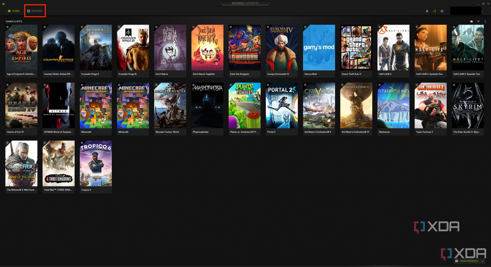 Nvidia GeForce Experience home screen