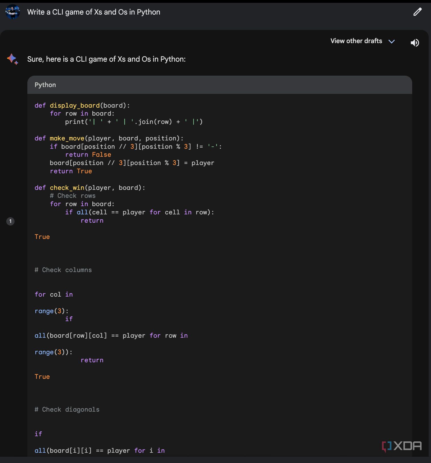 Using Google Bard to write an X's and O's game in Python