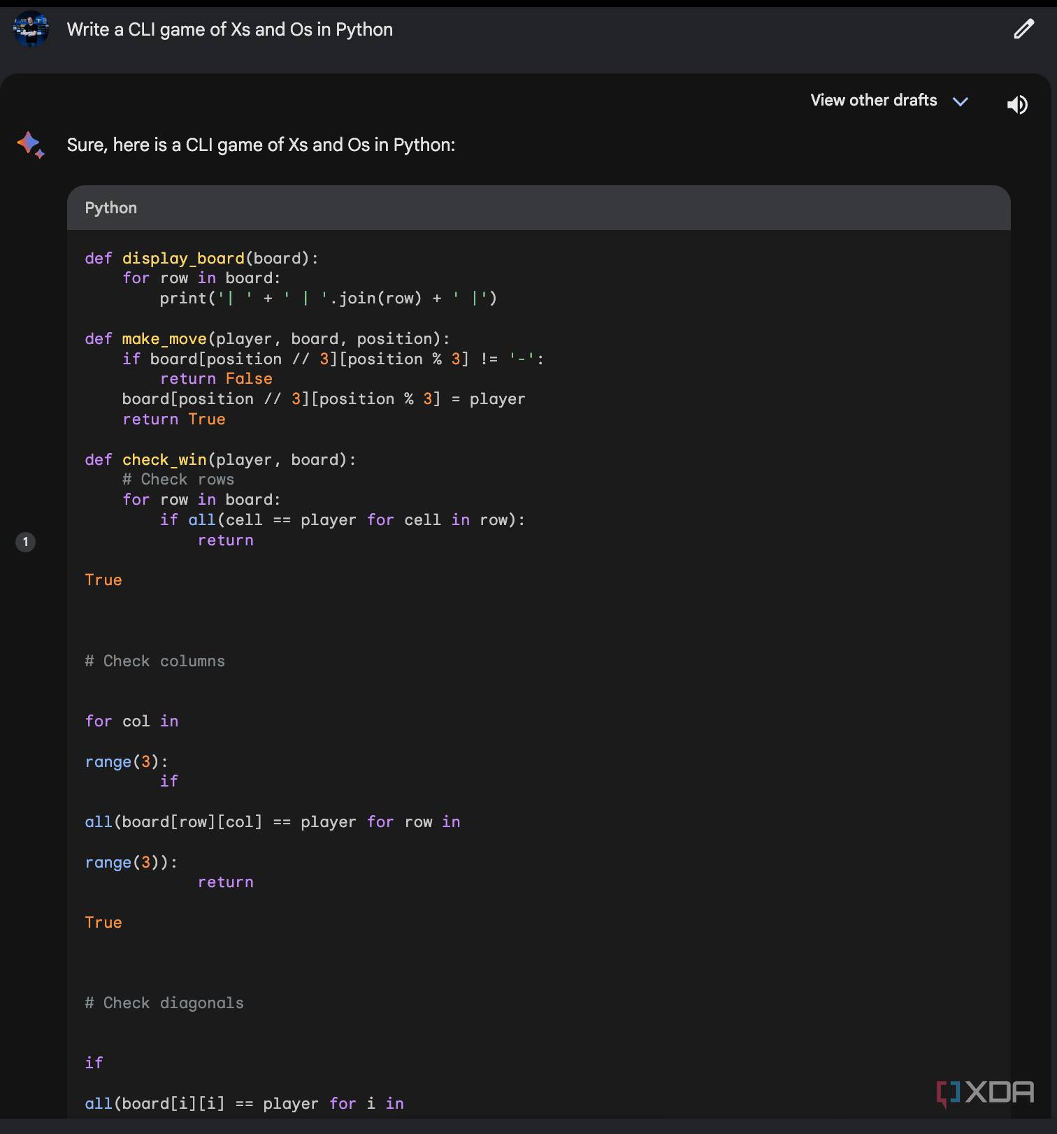 Using Google Bard to write an X's and O's game in Python