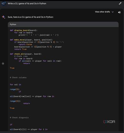 Using Google Bard to write an X's and O's game in Python