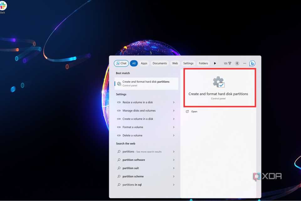 A screenshot showing the highlighted create and format drive in Windows.