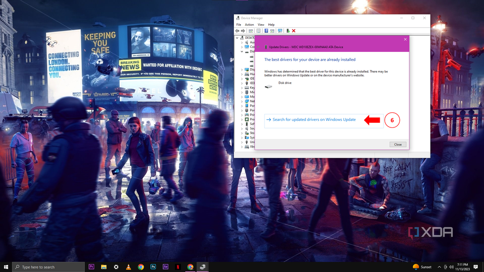 A Windows 10 desktop with the windows update tab open