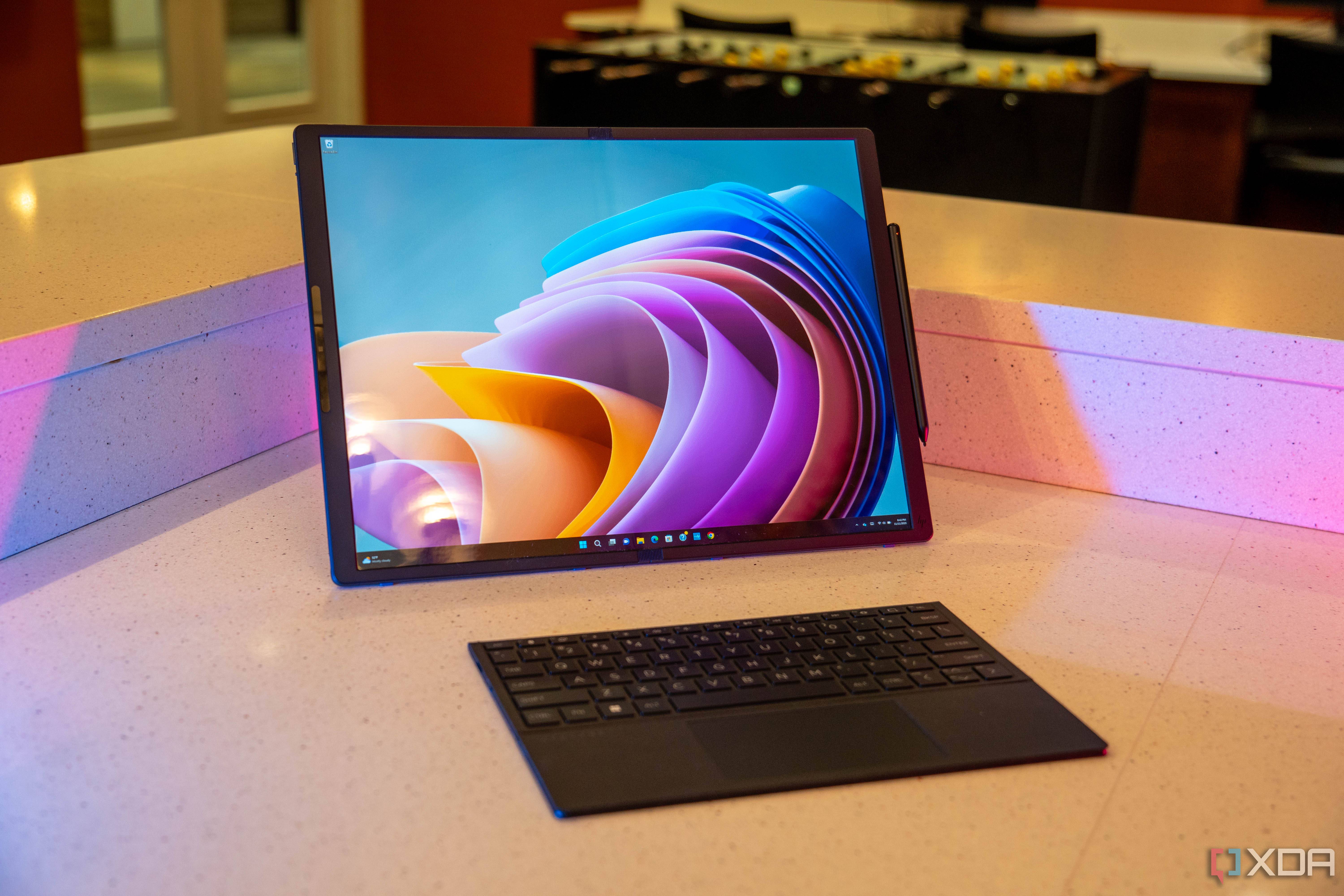 HP Spectre Foldable with keyboard in front of it