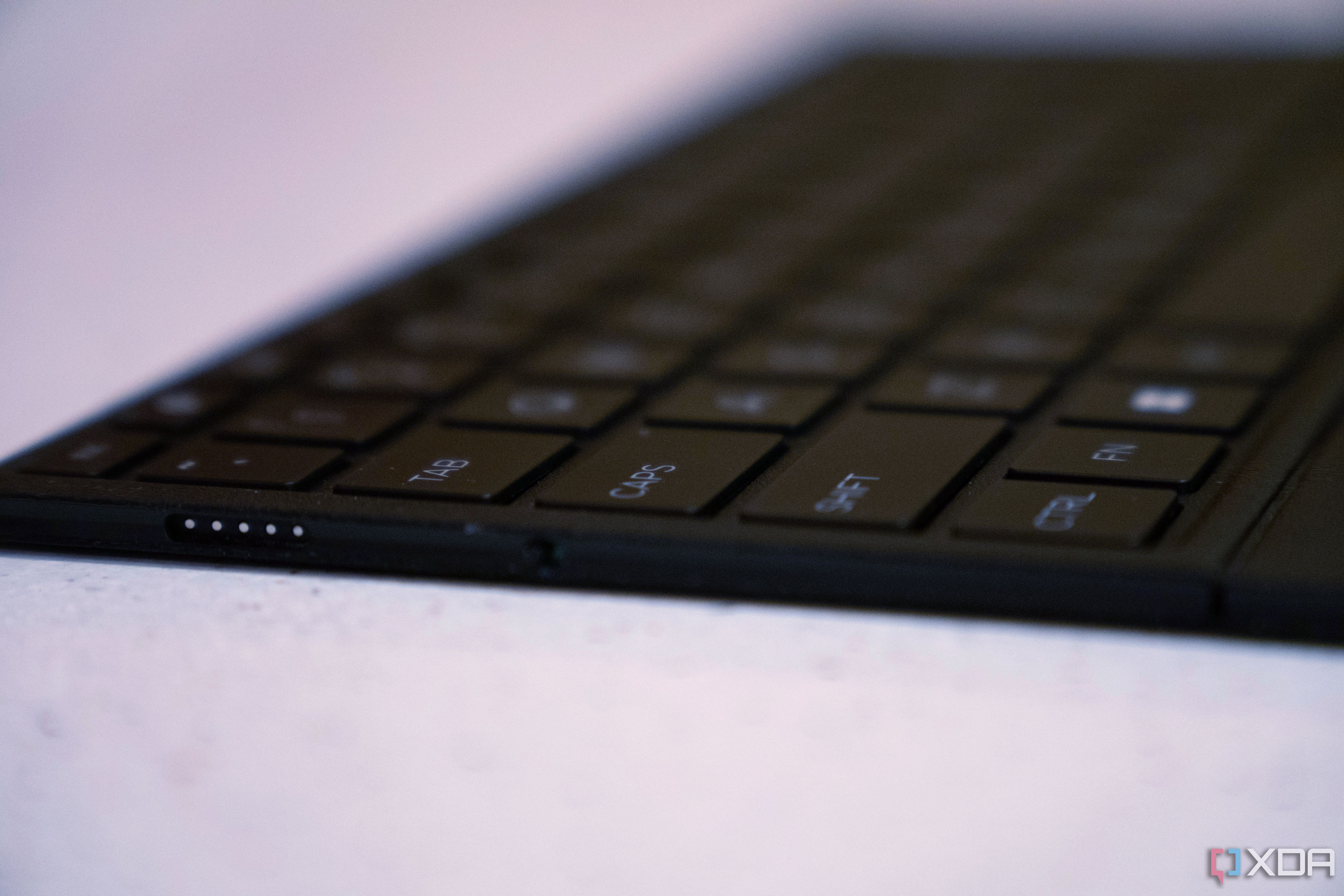 Close up of charging port on the side of keyboard