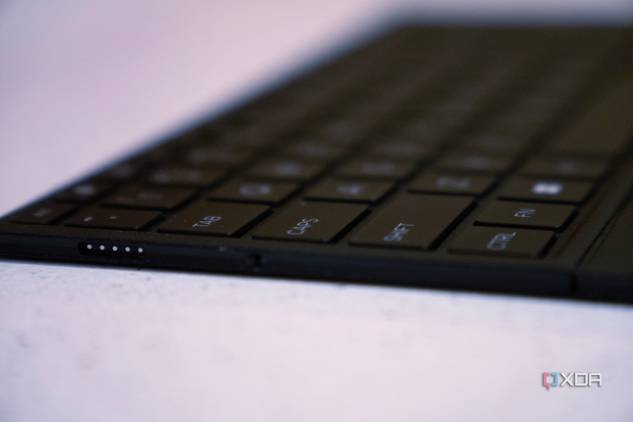 Close up of charging port on the side of keyboard