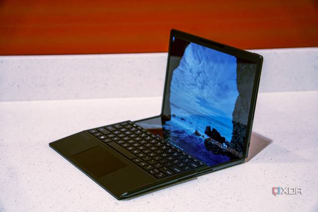 HP Spectre Foldable with keyboard dock and slid down halfway