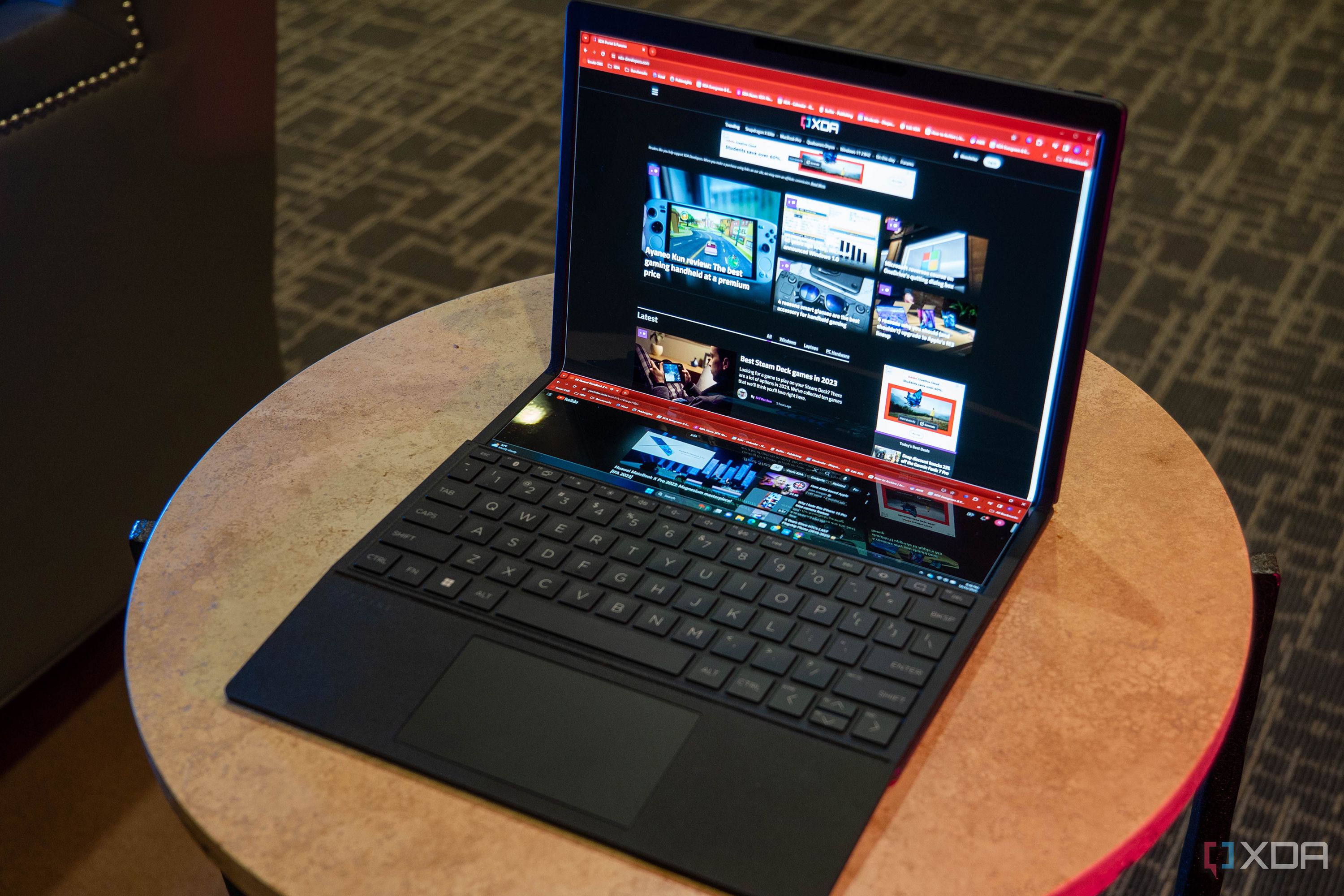 HP Spectre Foldable with keyboard docked and slid down halfway