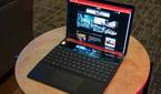 HP Spectre Foldable with keyboard docked and slid down halfway
