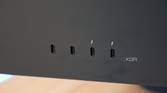 The USB-C ports and Thunderbolt ports on the back of an iMac.