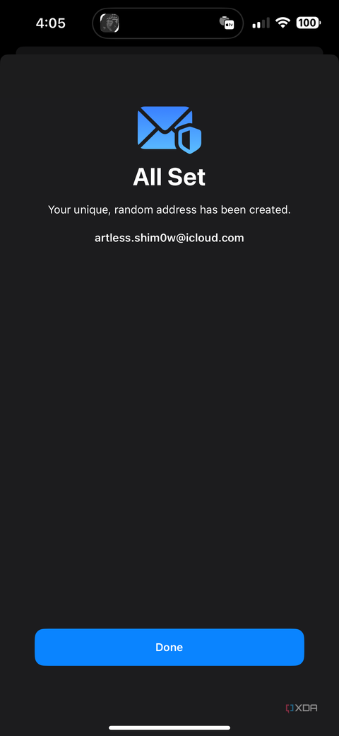 hide my email all set screen