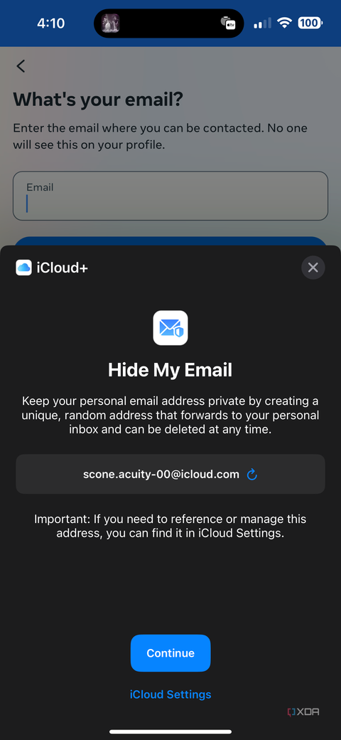 hide my email creation through the keyboard