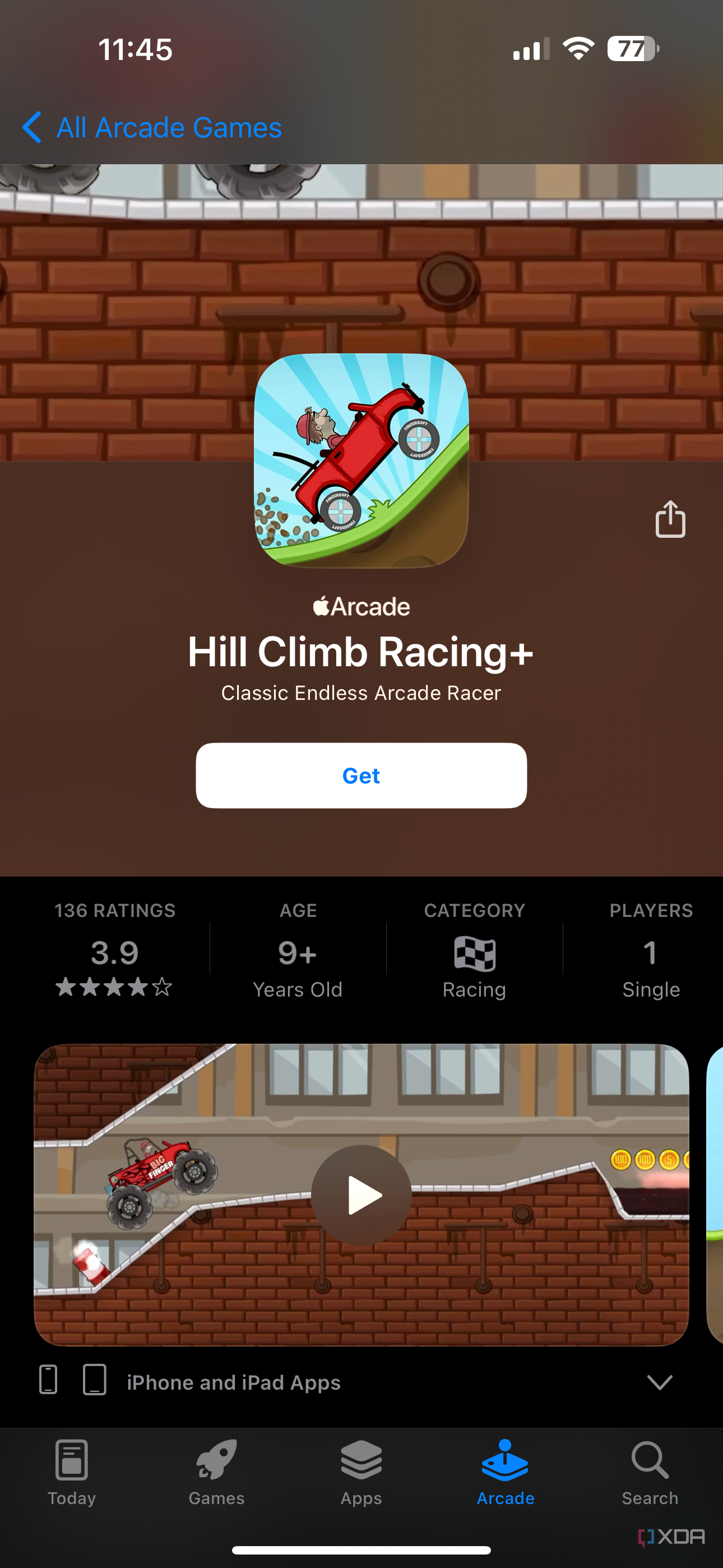 Hill climb racing+ listing on Apple Arcade