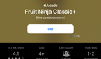 fruit ninja classic+ listing on Apple Arcade