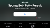 SpongeBob Patty Pursuit listing on Apple Arcade