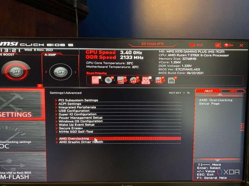 MSI overclocking menu 
