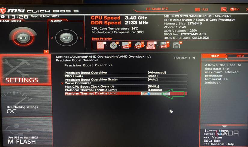 MSI bios throttle limit override