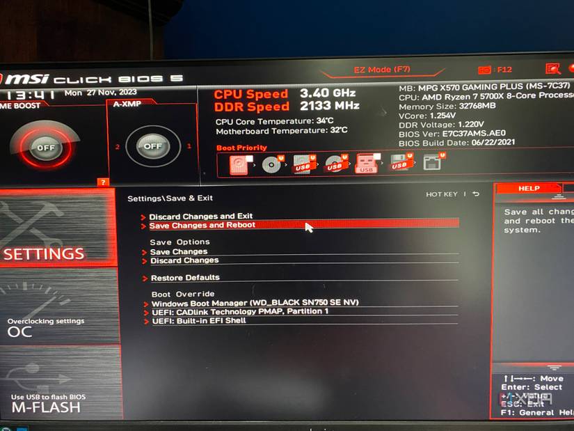 Wake on LAN save change and reboot in MSI BIOS