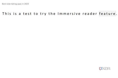 A screenshot showing the Immersive reader feature in action in OneNote.