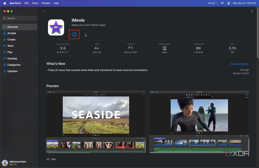 iMovie listing on the Mac App Store