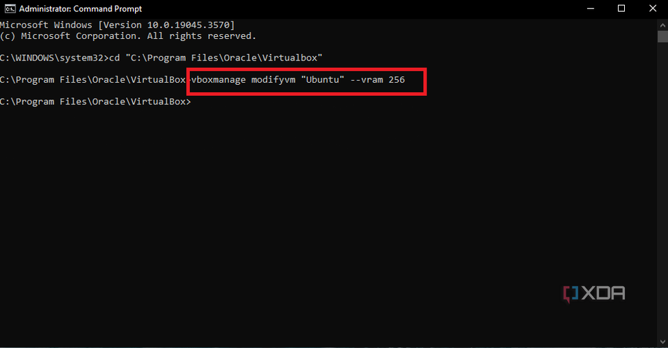 command prompt with a command highlighted
