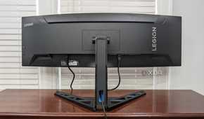 The Legion R45w-30 Monitor sitting on a desk showing the back of the monitor