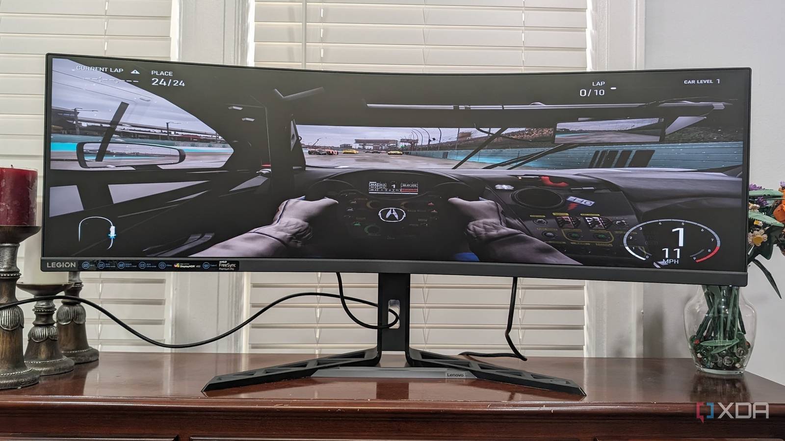 Playing Forza on the Legion R45w-30 Monitor 