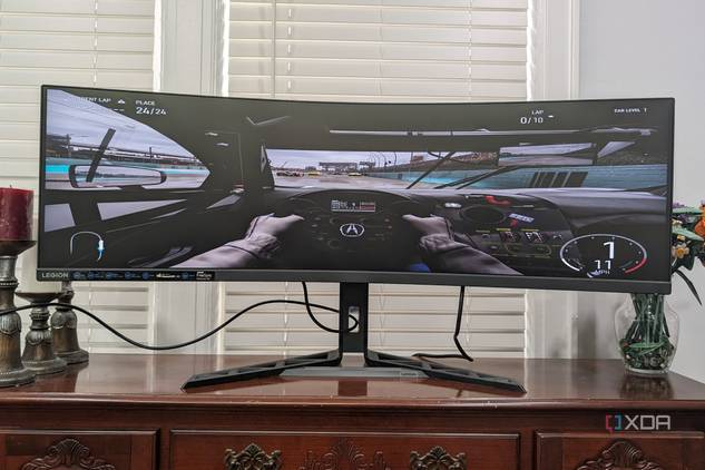 Playing Forza on the Legion R45w-30 Monitor