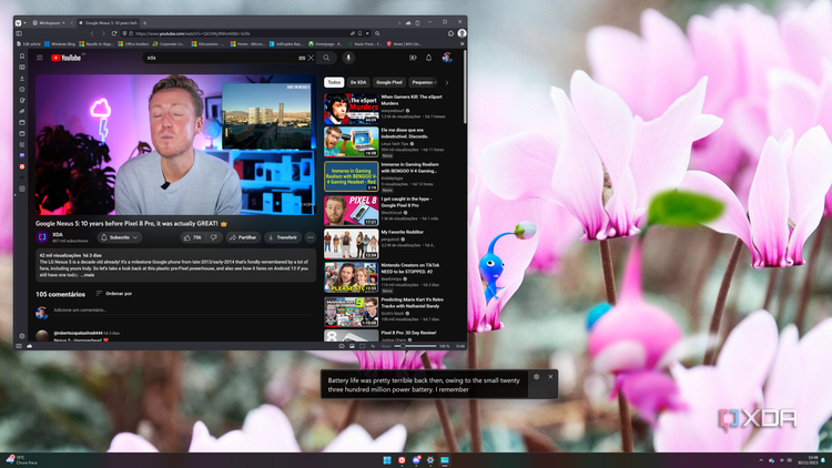 Screenshot of Windows 11 displaying live captions with medium-size white text on black background
