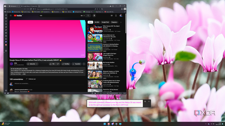 Screenshot of Windows 11 displaying live captions with medium-size pink text on white background