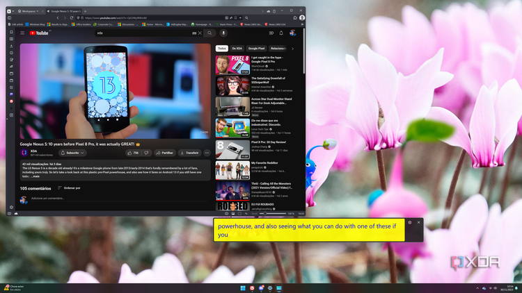 Screenshot of Windows 11 displaying live captions with large blue text on yellow background