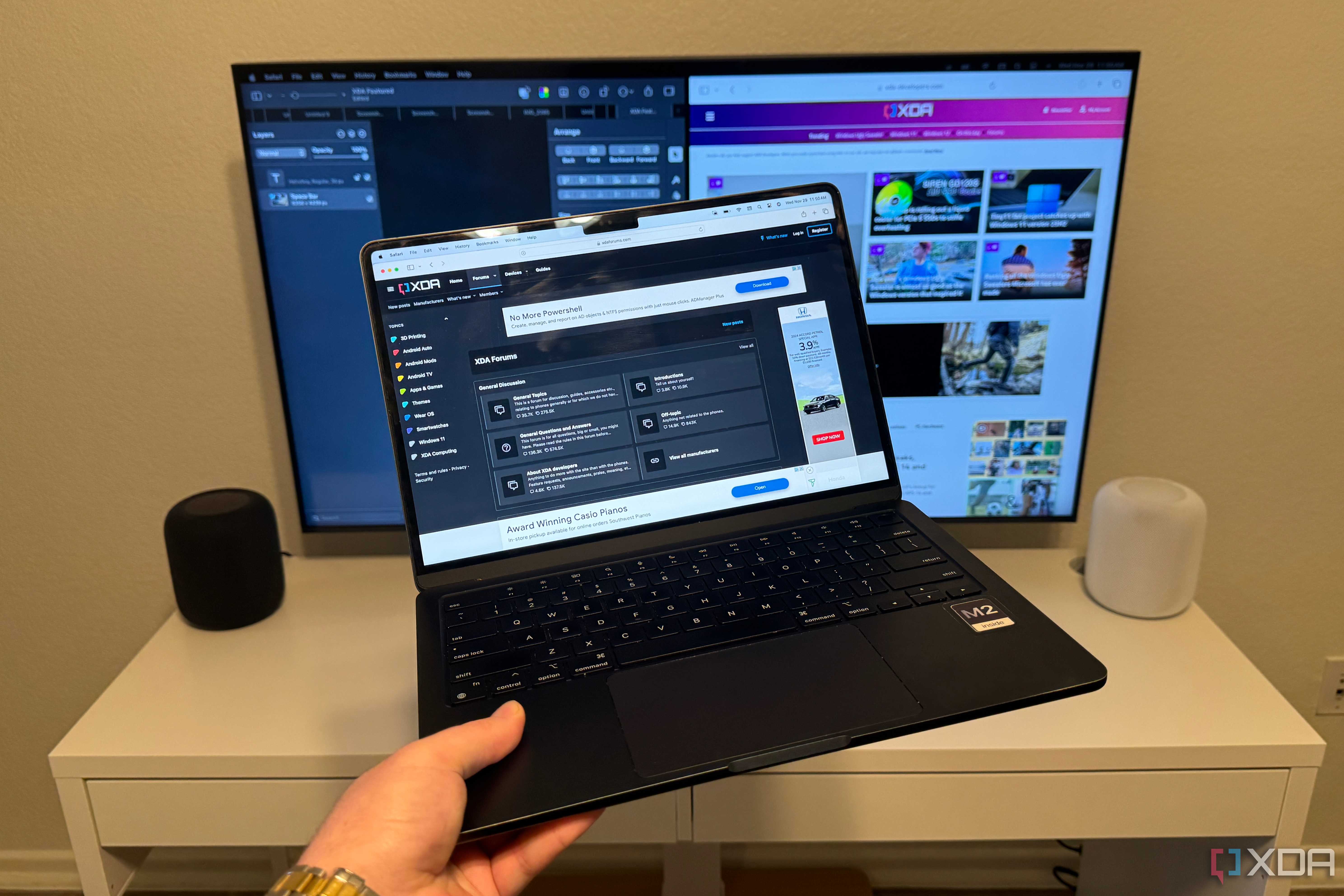 Using a wireless extended display with an M2 MacBook Air and an Apple TV.
