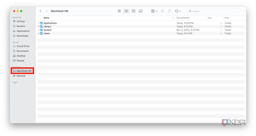 The Macintosh HD tab in the macOS Finder sidebar.