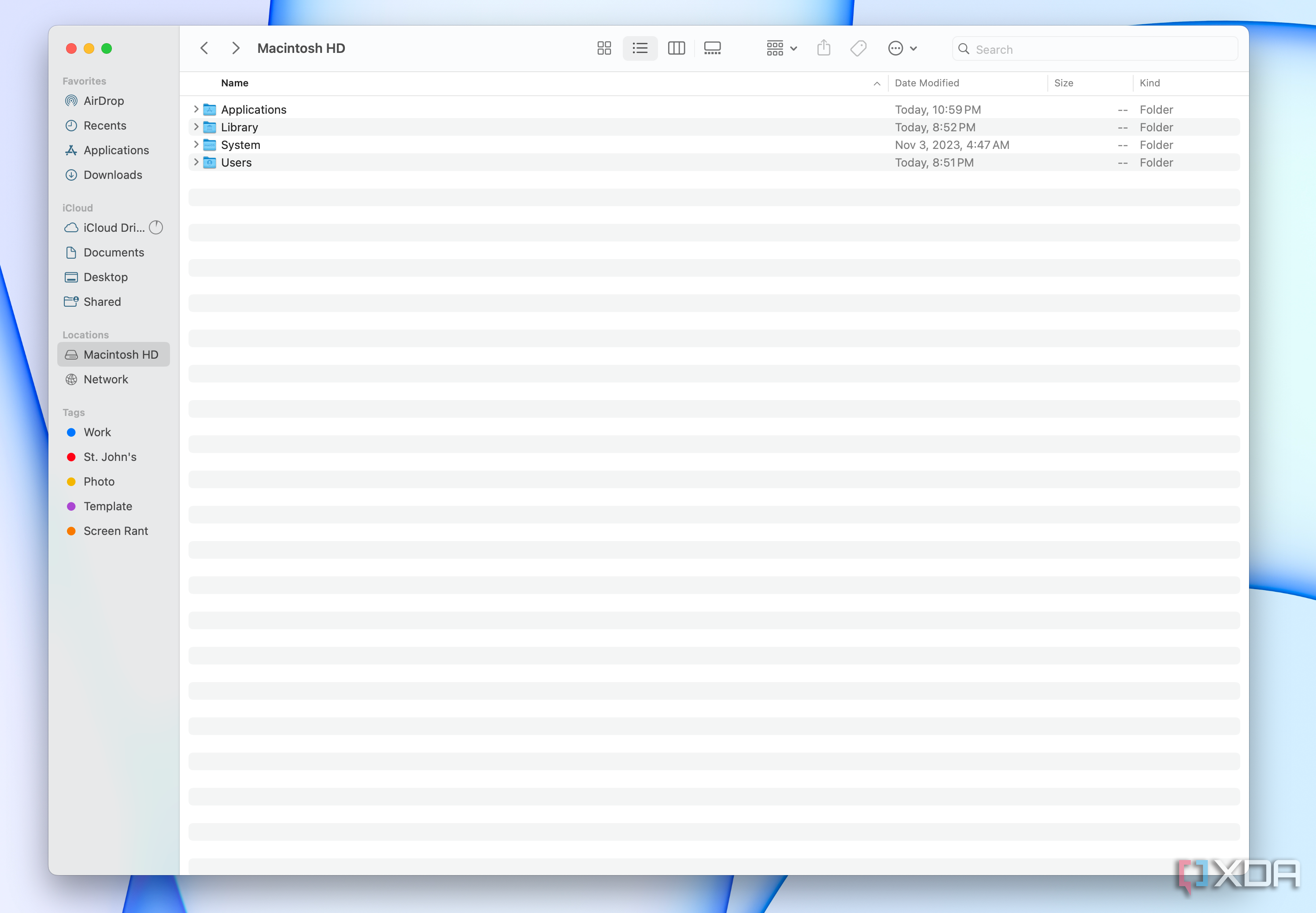 A file tree in Macintosh HD showing hidden files.