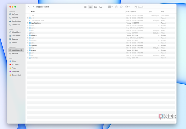 A file tree in Macintosh HD showing hidden files.