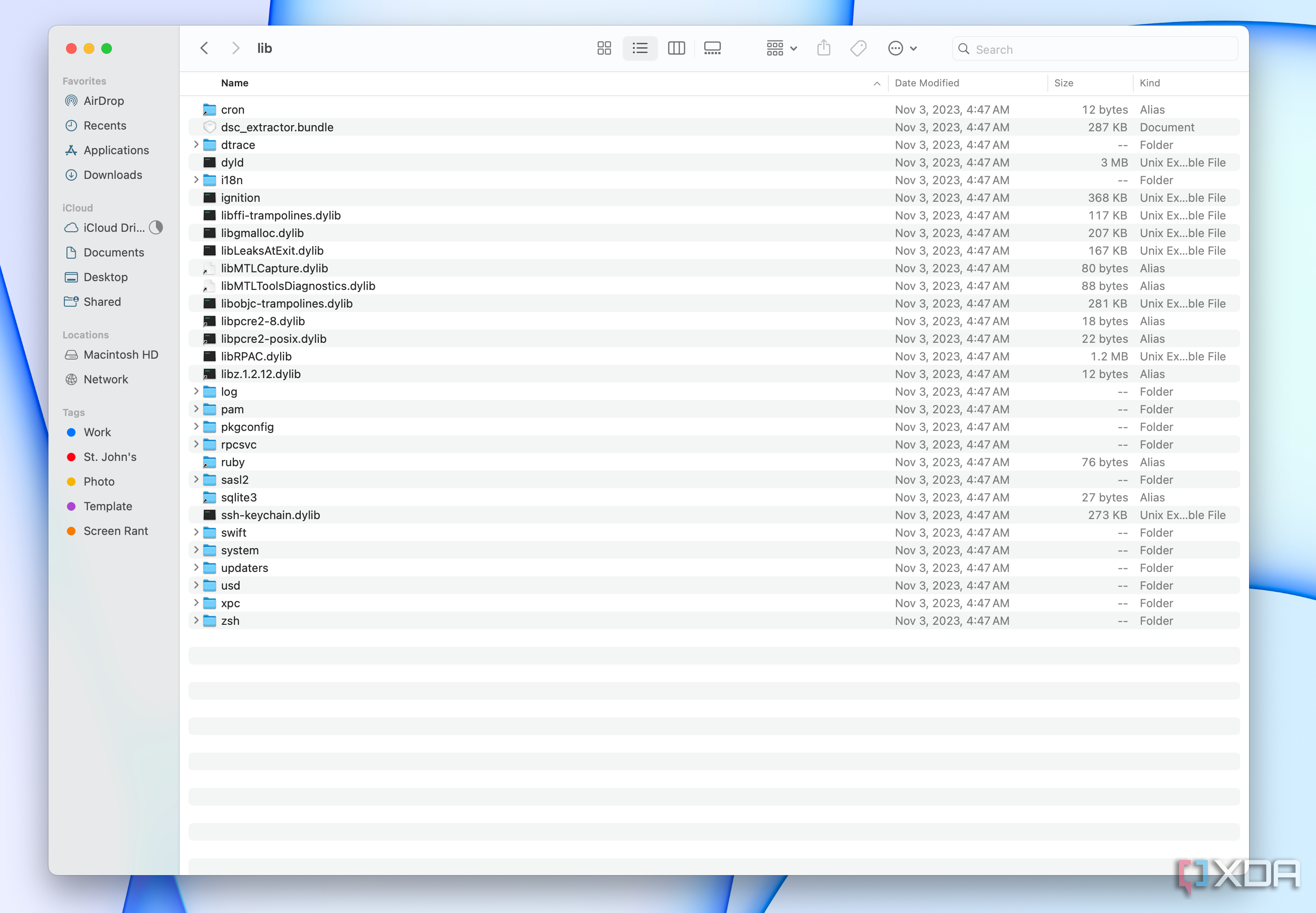 A file tree in Macintosh HD showing hidden files.