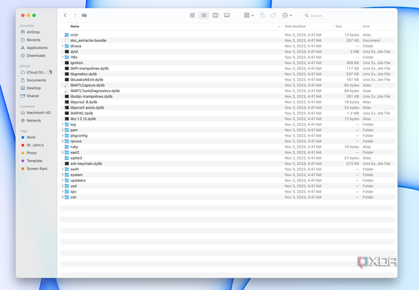 A file tree in Macintosh HD showing hidden files.