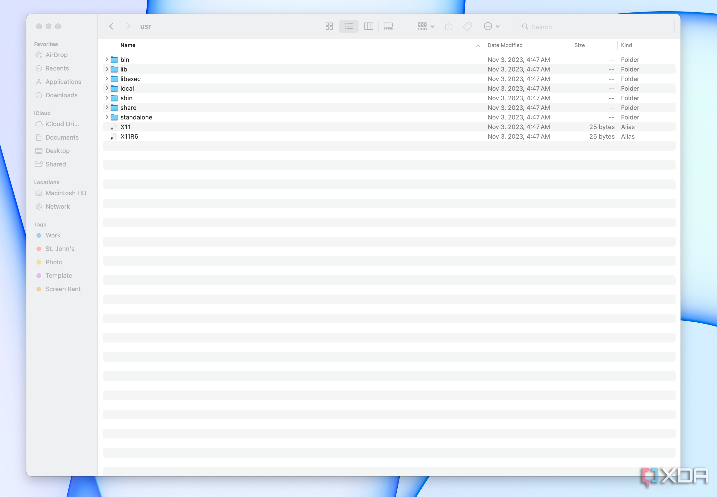 A file tree in Macintosh HD showing hidden files.