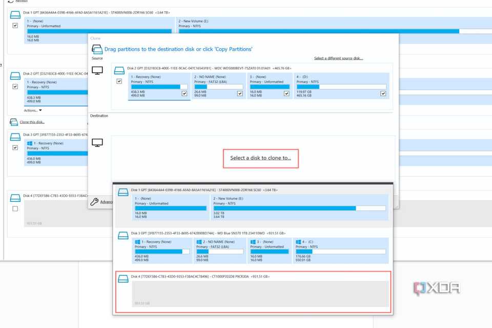 A screenshot of Macrium Reflect with the destination drive selected