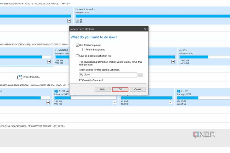 A screenshot of Macrium Reflect featuring Backup Definition File settings