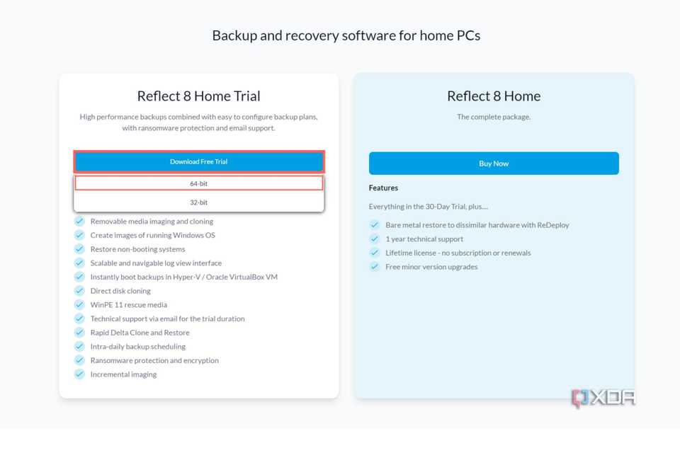 A screenshot of the download page for Macrium Reflect