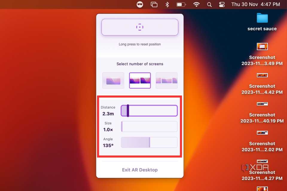 A screenshot showing the highlighted dislay adjustments options in Nebula app.