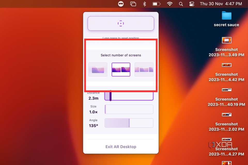 A screenshot showing the highlighted screen selection option in Nebula.