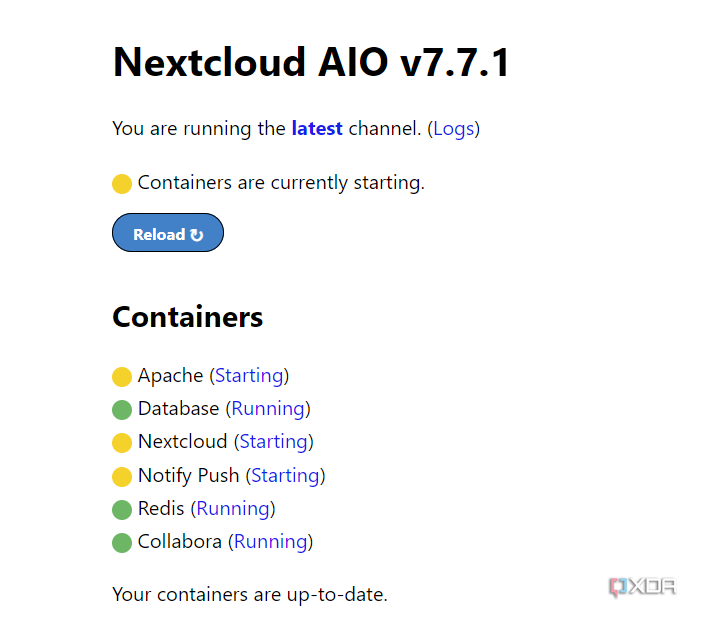 Nextcloud AIO containers status
