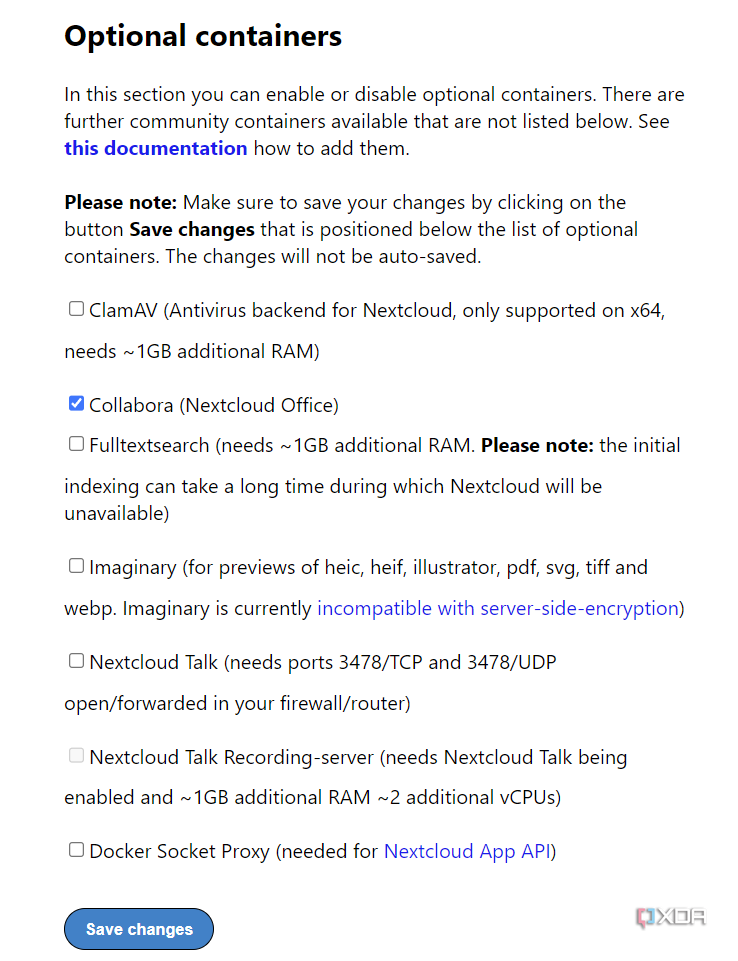 Nextcloud AIO download optional container office